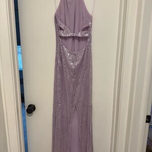 Reformation Purple Halter Backless Gown